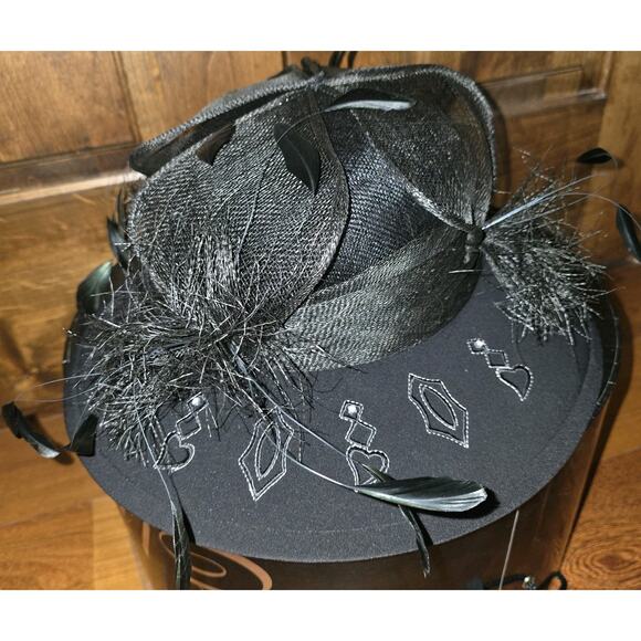 NIB‎ Champagne Italy Black Derby Church Special OccasionSun Hat Embroidered